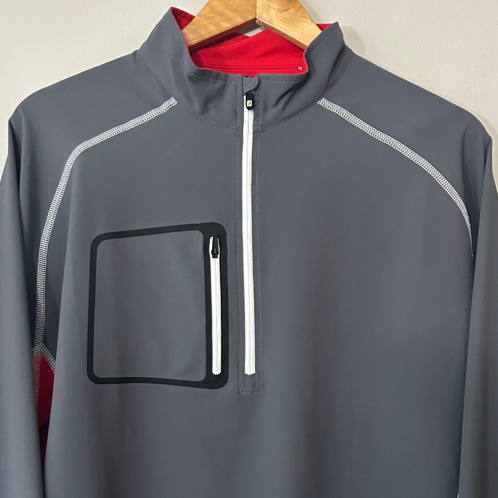 FootJoy Pullover Mens Large Gray Red 1/4 Zip Long Sleeve Golf Performance Jacket